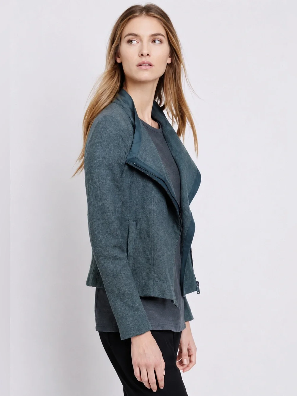 Vince Cypress Scuba Frise Moto Jacket XS Green Asymmetrical Zip Stretch Travel